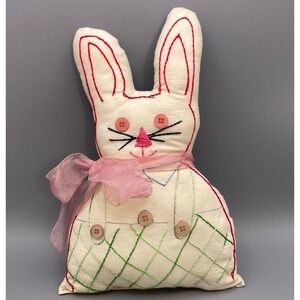 Vtg Bunny Rabbit Cottage Core Fabric Pillow Country‎ Farm House 11" Embellished